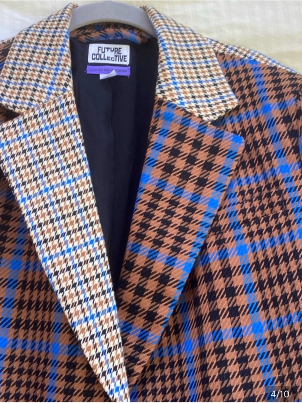 Plaid Blazer with Houndstooth Trim size XXS but fits like a SMALL - Picture 3 of 7